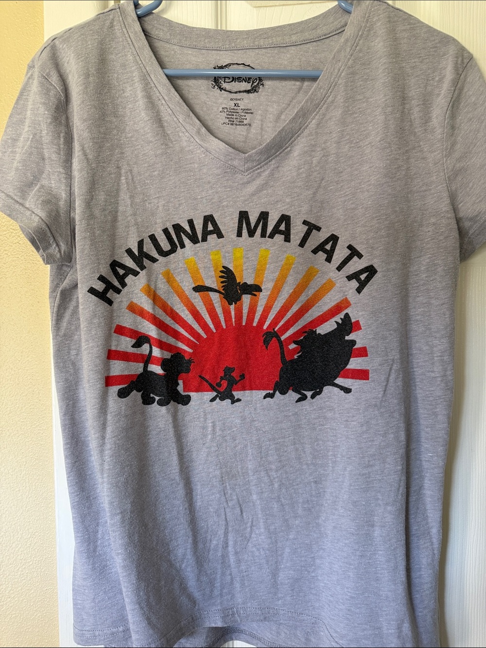 Disney Gray Hakuna Matata Graphic Tee with Red & Orange Sunburst